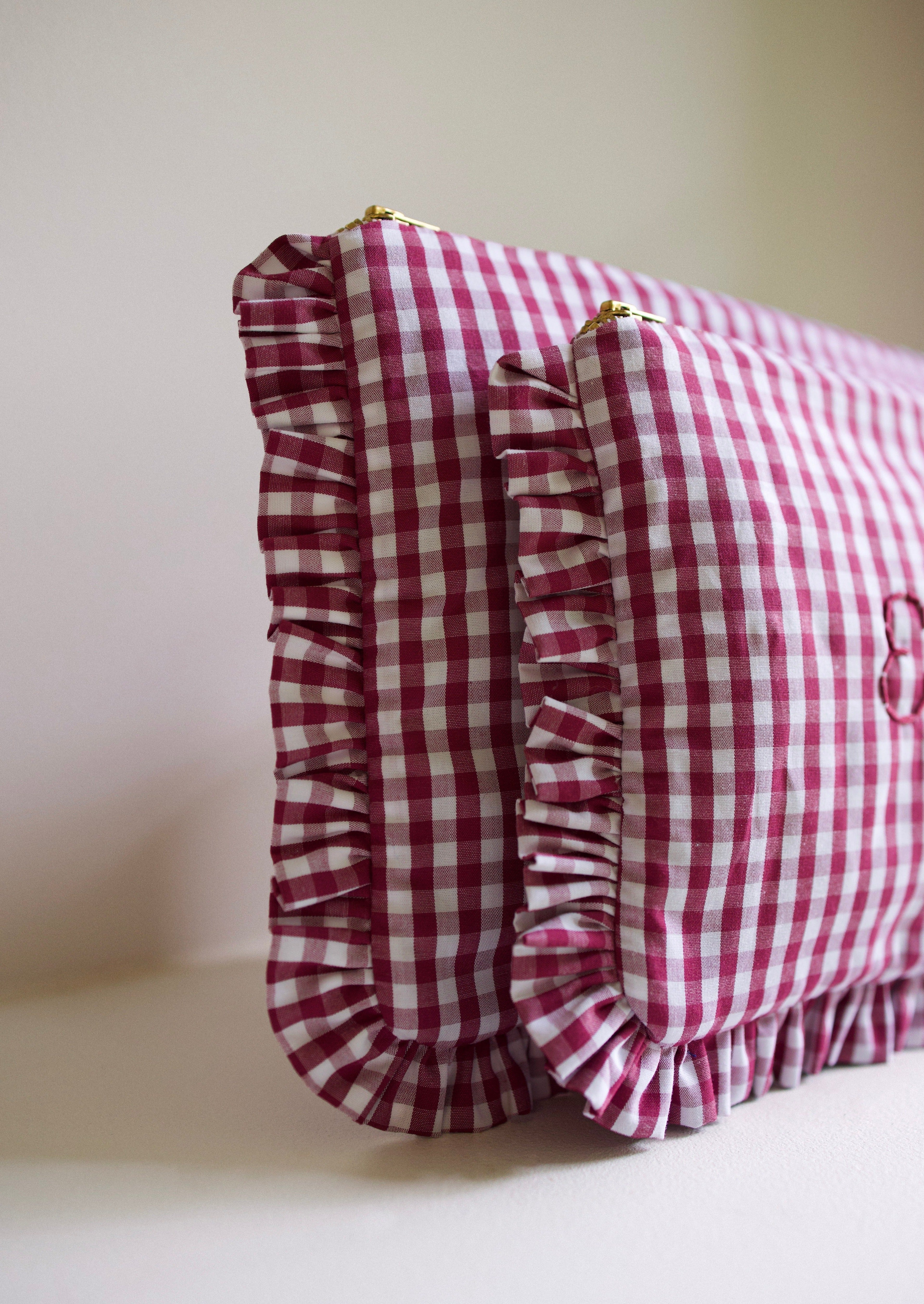 Customizable Gingham Cotton Pouch